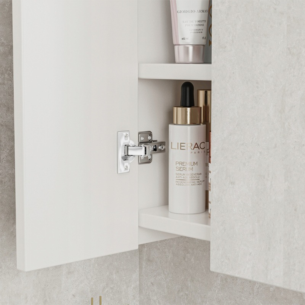 Wandhängender Badezimmerschrank mit dreifachem Spiegel, 60 cm – modern und praktisch, weiß.