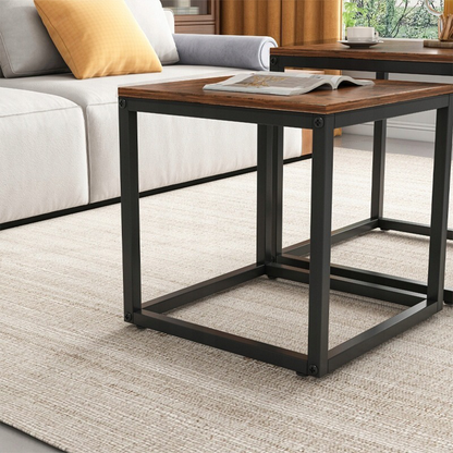 2-teiliges Couchtisch-Set im rustikalen Loft-Stil – 50x50 cm & 45x45 cm – Moderner Industriedesign