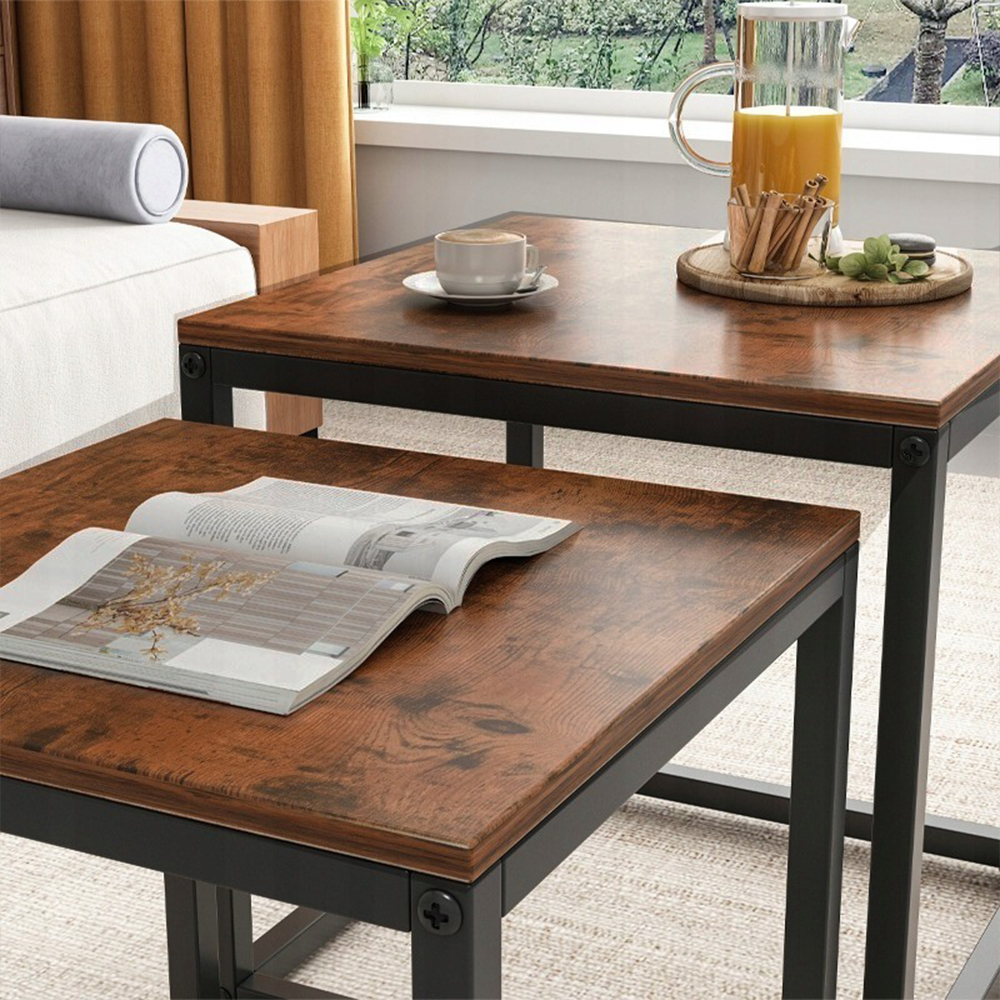 2-teiliges Couchtisch-Set im rustikalen Loft-Stil – 50x50 cm & 45x45 cm – Moderner Industriedesign