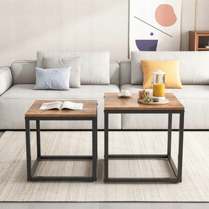 2-teiliges Couchtisch-Set im rustikalen Loft-Stil – 50x50 cm & 45x45 cm – Moderner Industriedesign