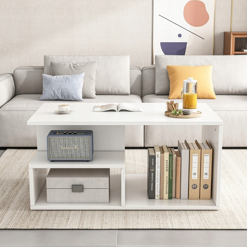 Weißer Couchtisch mit Ablage – 90x51x43 cm – modernes und funktionales Design