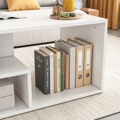 Weißer Couchtisch mit Ablage – 90x51x43 cm – modernes und funktionales Design