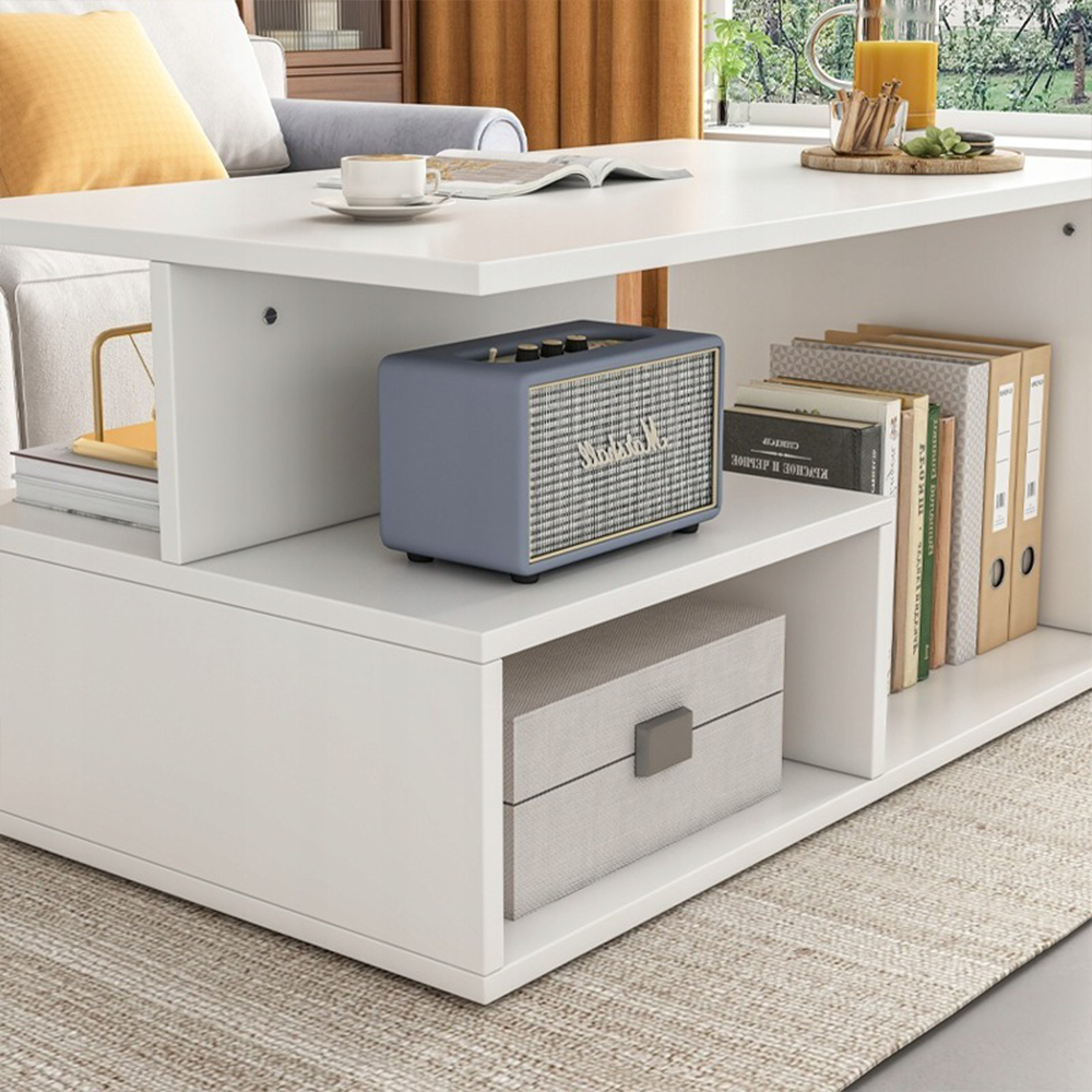 Weißer Couchtisch mit Ablage – 90x51x43 cm – modernes und funktionales Design