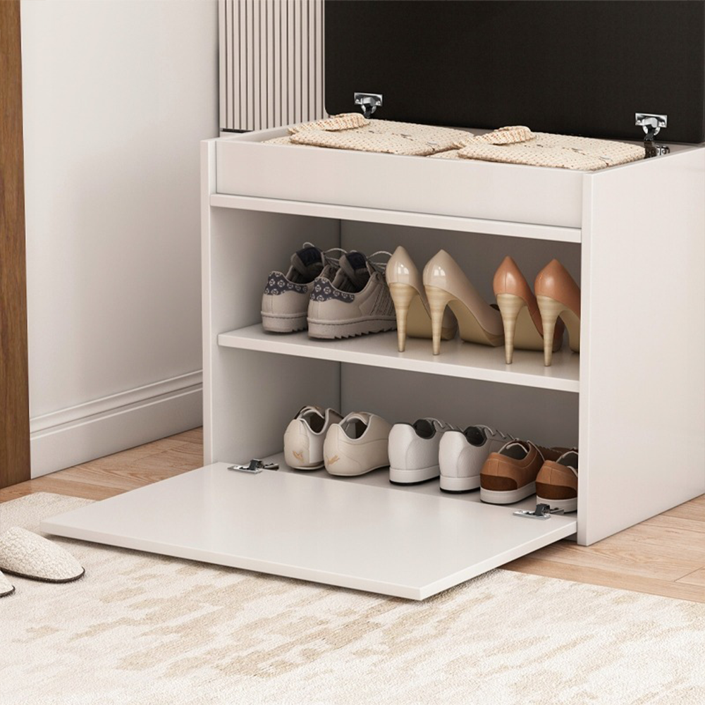 Weißer Schuhschrank mit Sitzbank – 60 × 49 × 35 cm – Sitzbank mit Stauraum