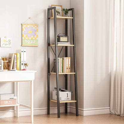 Leiterregal mit 4 Ablagen – 34x147x32 cm, dunkelbraun, im Industrial-Loft-Stil