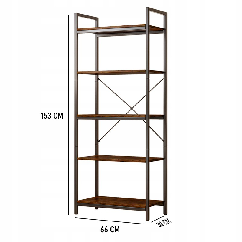 Industrielles Bücherregal im Loft-Stil – 66 × 30 × 153 cm, rustikales MDF und Metallrahmen