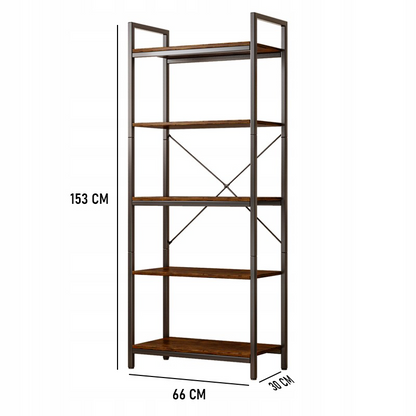 Industrielles Bücherregal im Loft-Stil – 66 × 30 × 153 cm, rustikales MDF und Metallrahmen