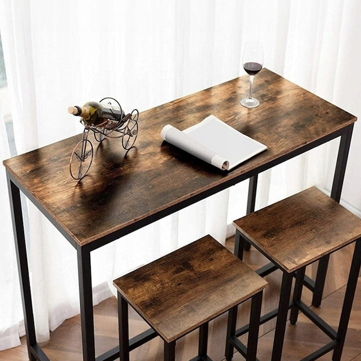 Bartisch-Set im Industrie-Stil mit 2 Hockern – 100x40x90 cm