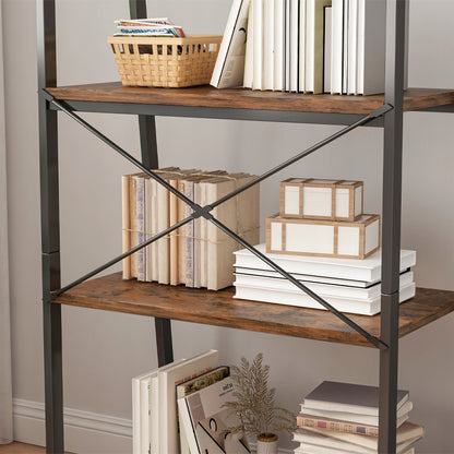 Rustikales Bücherregal mit 5 Regalböden – 56x34x172 cm, schwarzes Metallgestell und MDF in dunkler Holzoptik