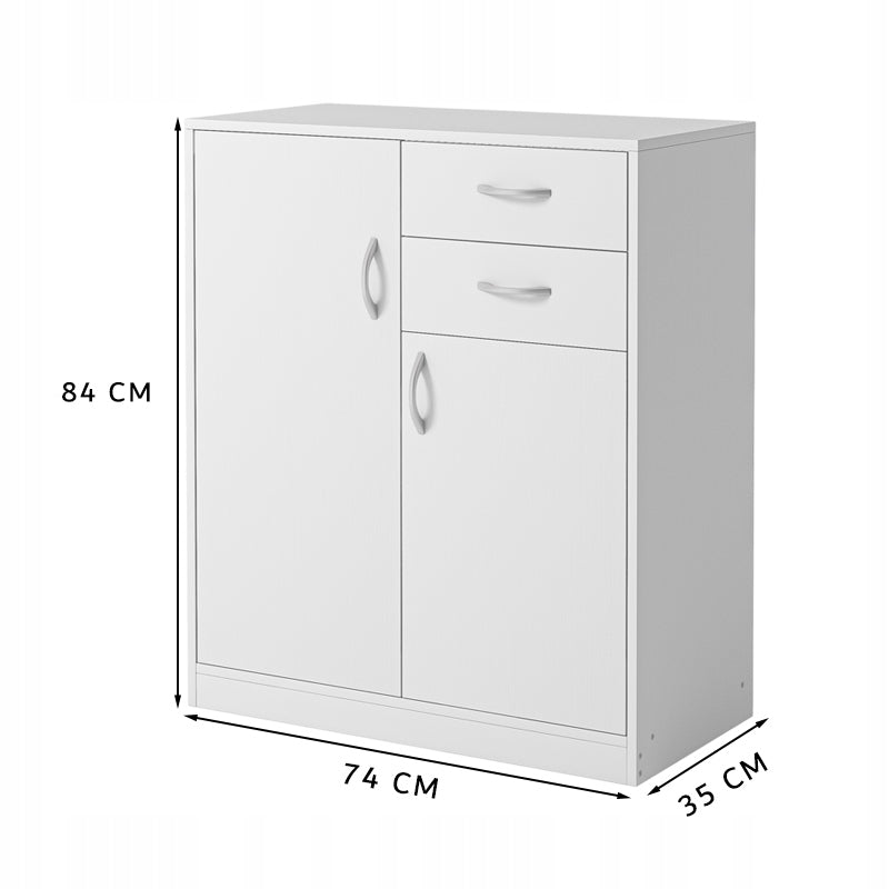 Moderne kommode mit schubladen und regalböden loft-stil weiss schrank mit türen 74 cm