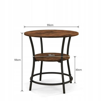 Runder industrieller Couchtisch für Wohnzimmer mit Regal, brauner Loft 55 cm