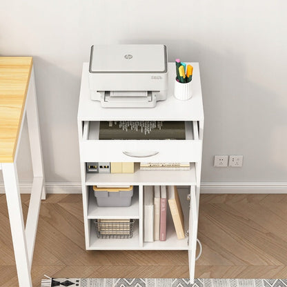 Weißer rollbarer Büroschrank mit Regalböden und Schublade – 50 x 40 x 75 cm – praktischer Drucker-Unterschrank