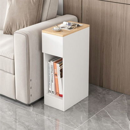 Weißer Nachttisch mit Schublade und Ablage – 60x20x33 cm, Loft-Stil, Hell-Eiche