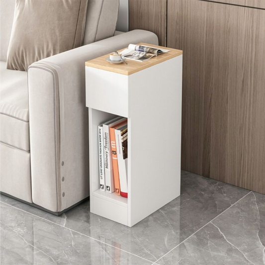 Weißer Nachttisch mit Schublade und Ablage – 60x20x33 cm, Loft-Stil, Hell-Eiche