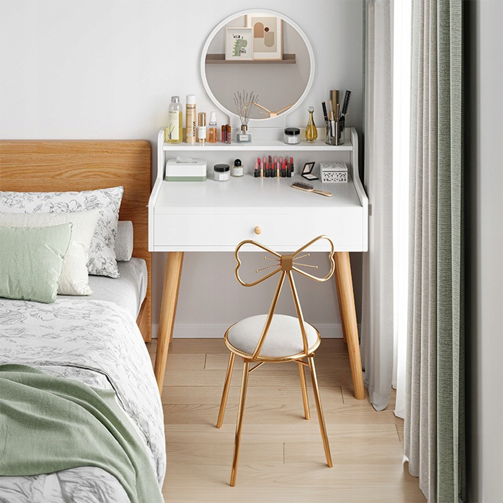 Weiße Schminktisch mit Spiegel – Skandinavischer Stil, 70×40×85 cm