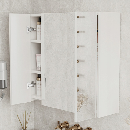 Wandhängender Badezimmerschrank mit dreifachem Spiegel, 60 cm – modern und praktisch, weiß.