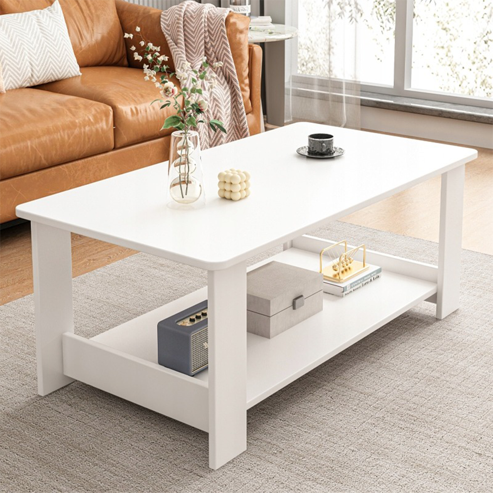 Weißer Couchtisch 100x50x42 cm – mit praktischem Ablagefach, modernes Design