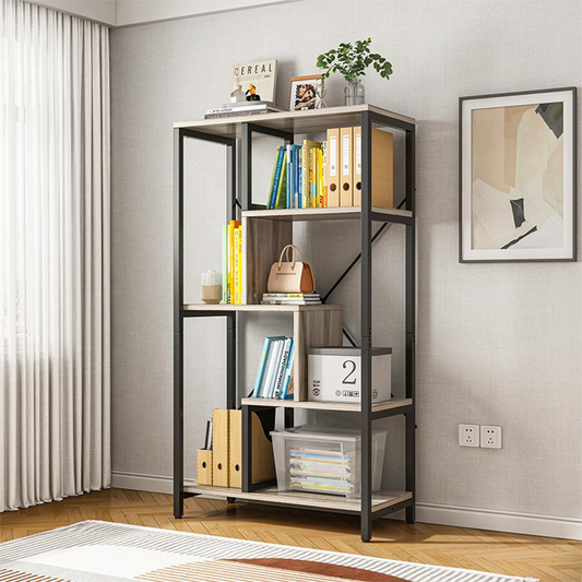 Bücherregal im Industrial-Stil mit 8 Ablagen – 132x74x35 cm | Schwarz & Braun | Modernes Loft-Design