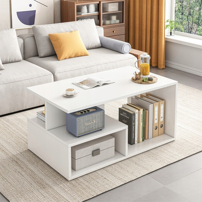 Weißer Couchtisch mit Ablage – 90x51x43 cm – modernes und funktionales Design