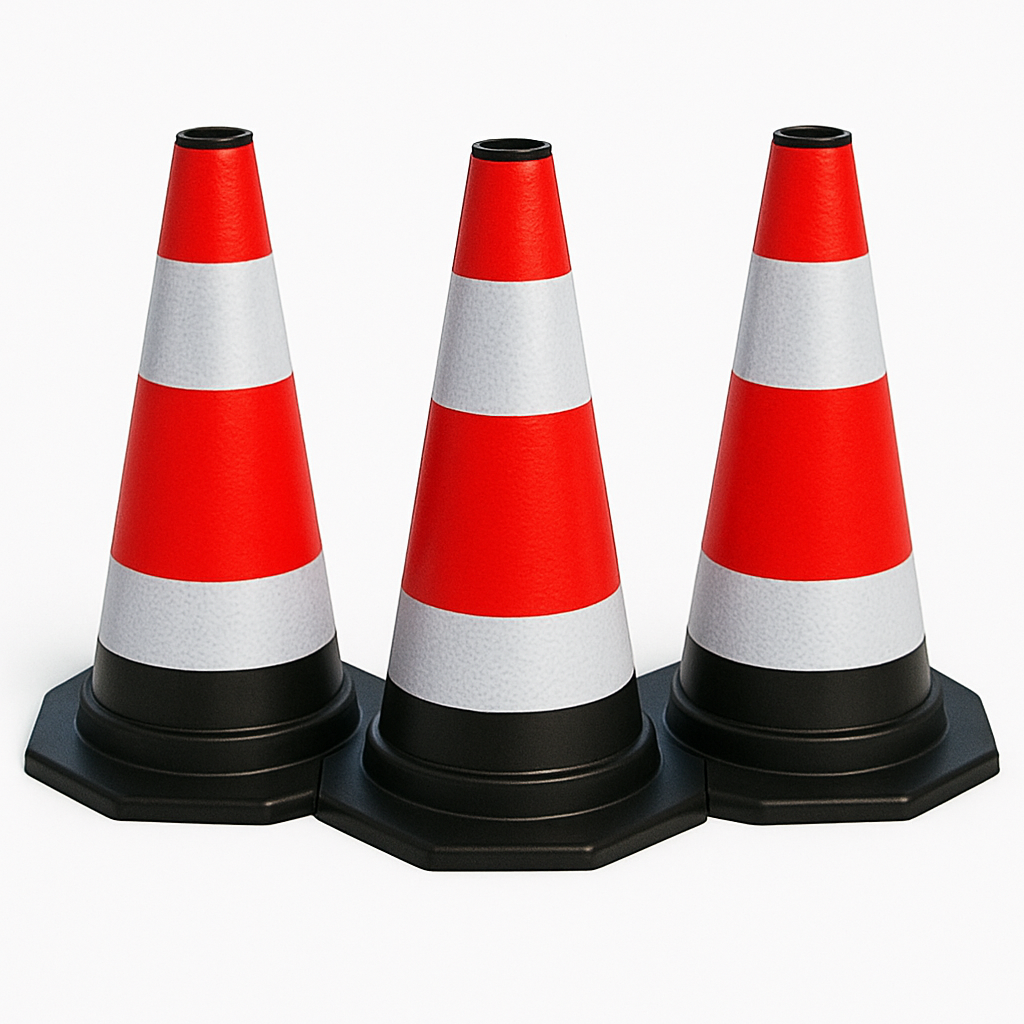 3er-Set Verkehrsleitkegel 60 cm – Flexibel & reflektierend – Für sichere Abgrenzung im Straßenverkehr und auf Baustellen