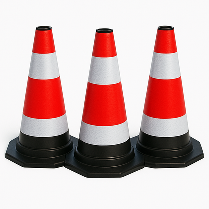 3er-Set Verkehrsleitkegel 60 cm – Flexibel & reflektierend – Für sichere Abgrenzung im Straßenverkehr und auf Baustellen