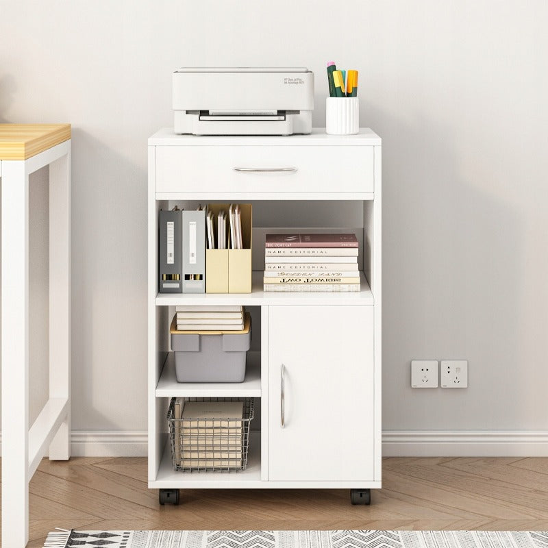 Weißer rollbarer Büroschrank mit Regalböden und Schublade – 50 x 40 x 75 cm – praktischer Drucker-Unterschrank