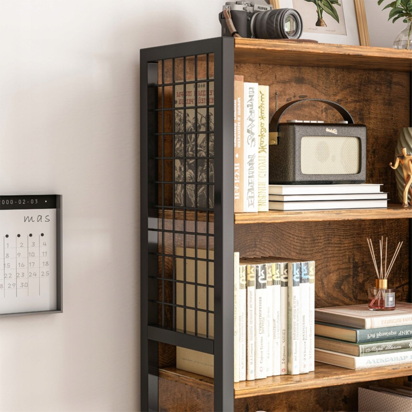 Industrieller Schrank – 74x30x155 cm, 5 Regalböden, aus MDF und Metall, Loft-Stil, kompaktes und robustes Design