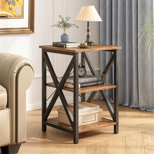Industrieller Couchtisch mit Ablagen – 40x40x60 cm, MDF in Altholzoptik und Metallbeinen