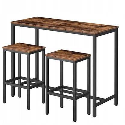 Bartisch-Set im Industrie-Stil mit 2 Hockern – 100x40x90 cm